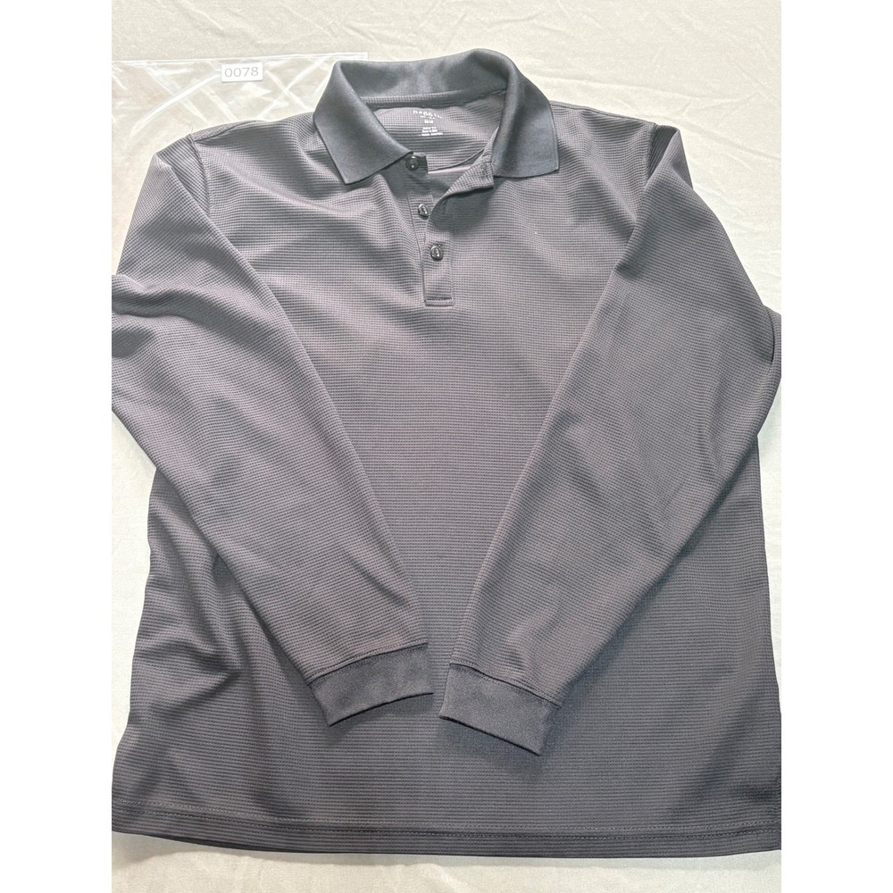 Haggar Mens Long Sleeve Polo Shirt Gray Waffle Knit Textured Size Medium